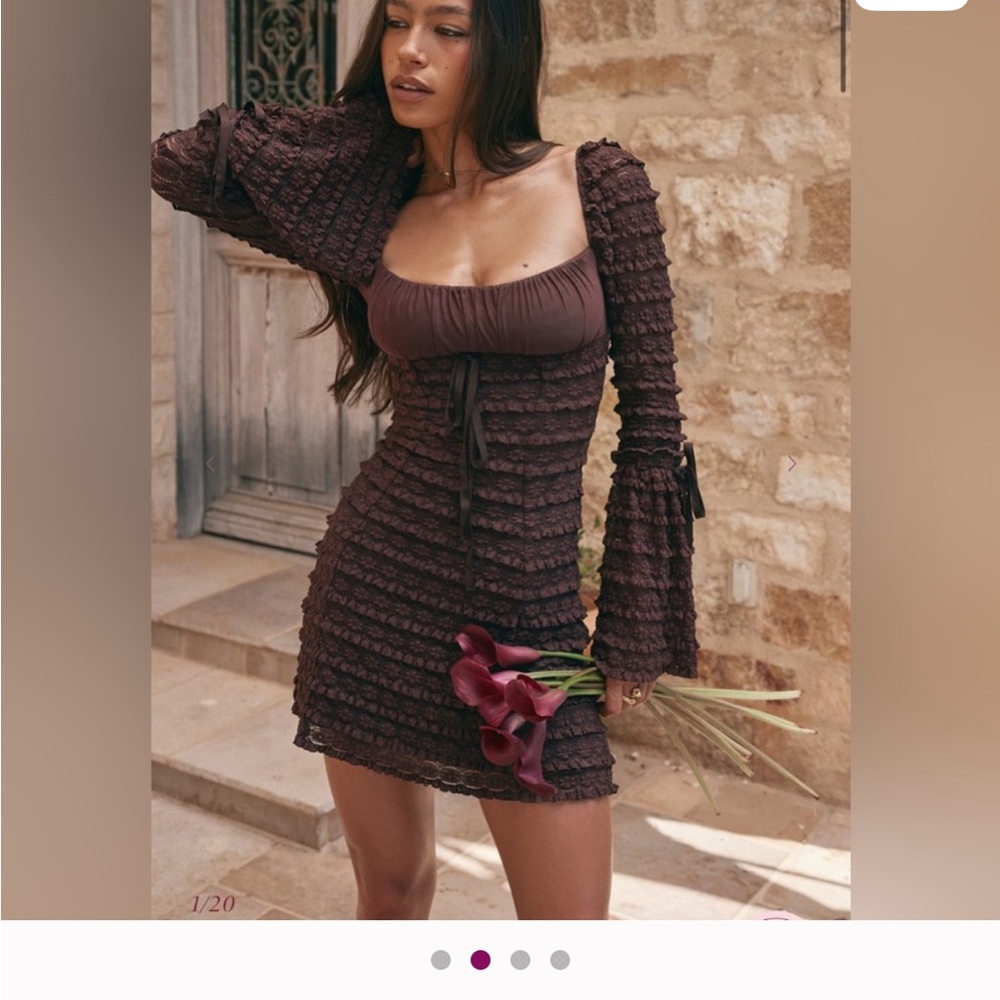 House of CB Textured Brown Long Sleeve Dress